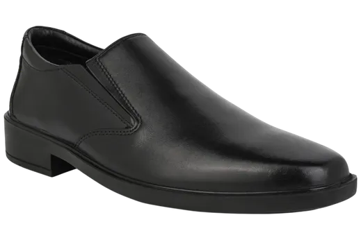 Esse Comfort Men's Leather Cushioned Plain Toe Slip-On - Black