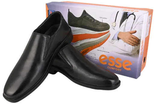 Esse Comfort Men's Leather Cushioned Plain Toe Slip-On - Black - view 8